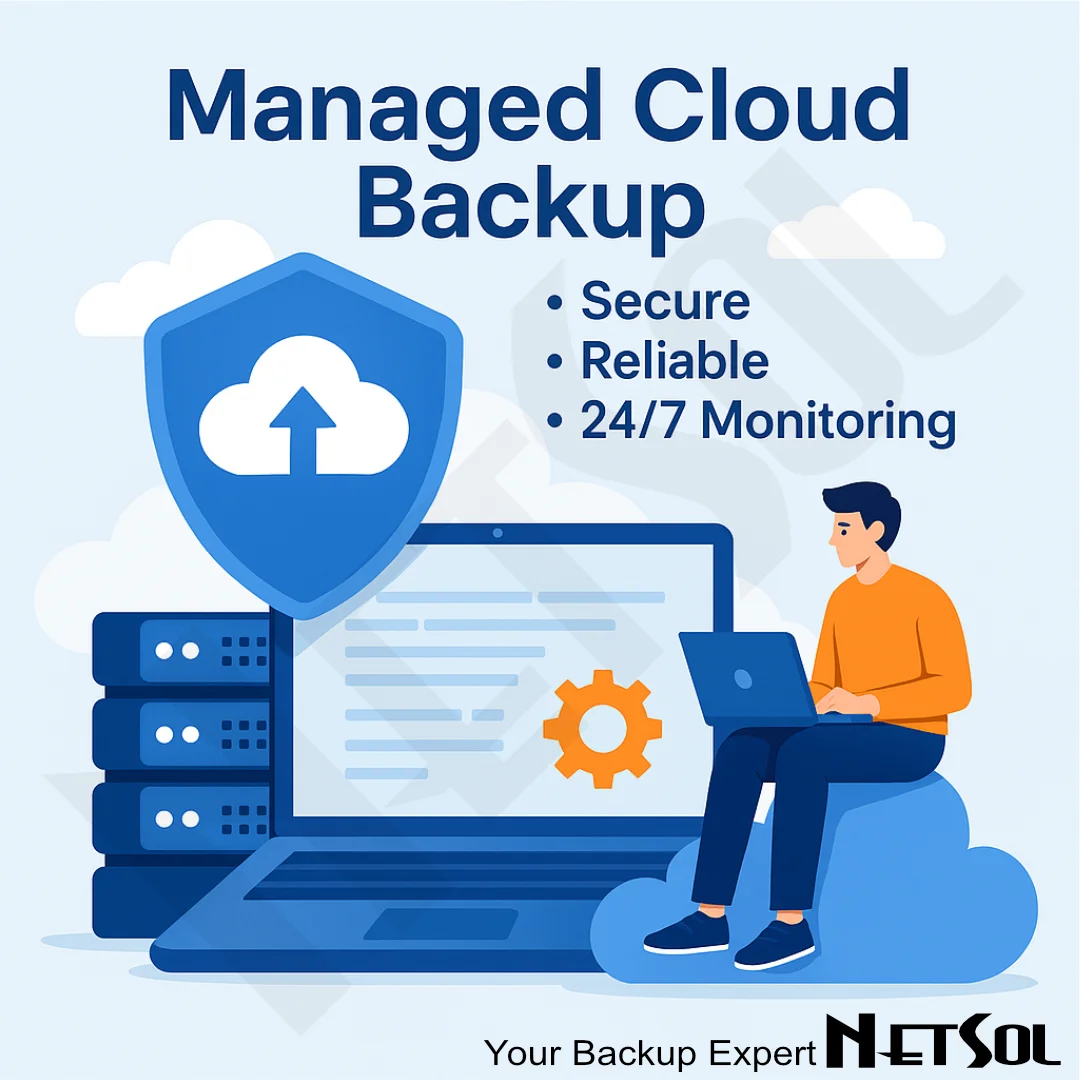 Secure data backup services concept with server and database icons